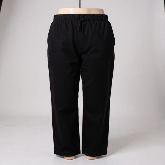 Everlane 2X Pull-On Wide Leg Pants Black Organic Cotton Stretch Drawstring Waist - Picture 1 of 13